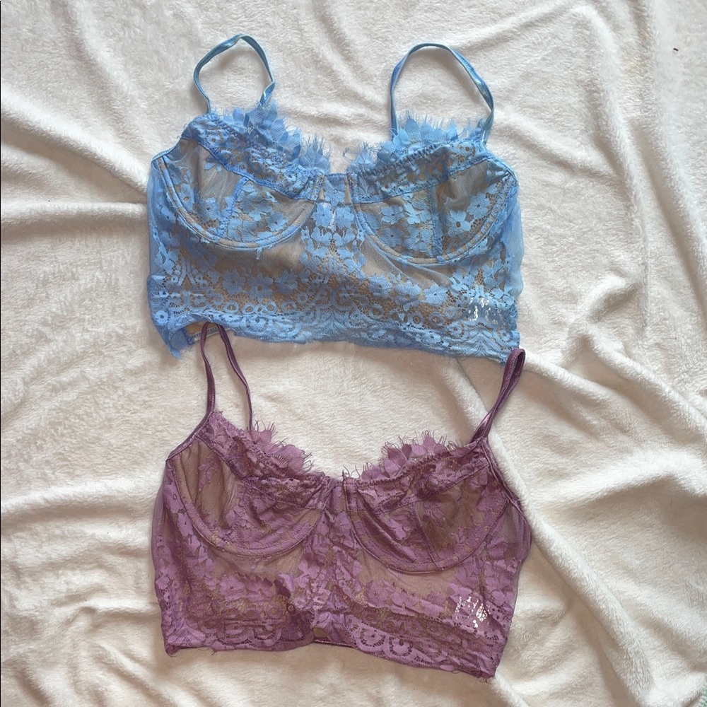 Iris Lace Bralette Set - Blue and Purple